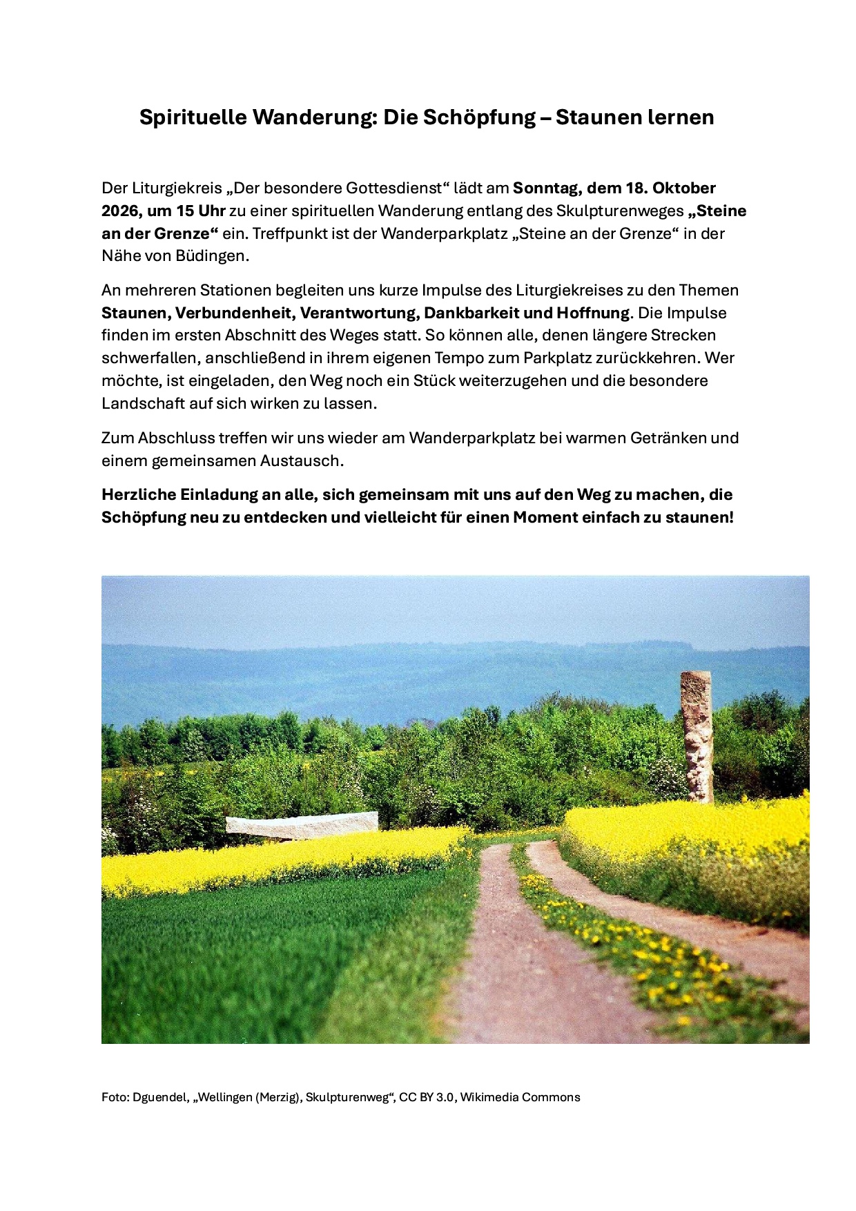 Aushang mit Einladung Spirituelle Wanderung 18.10.2026